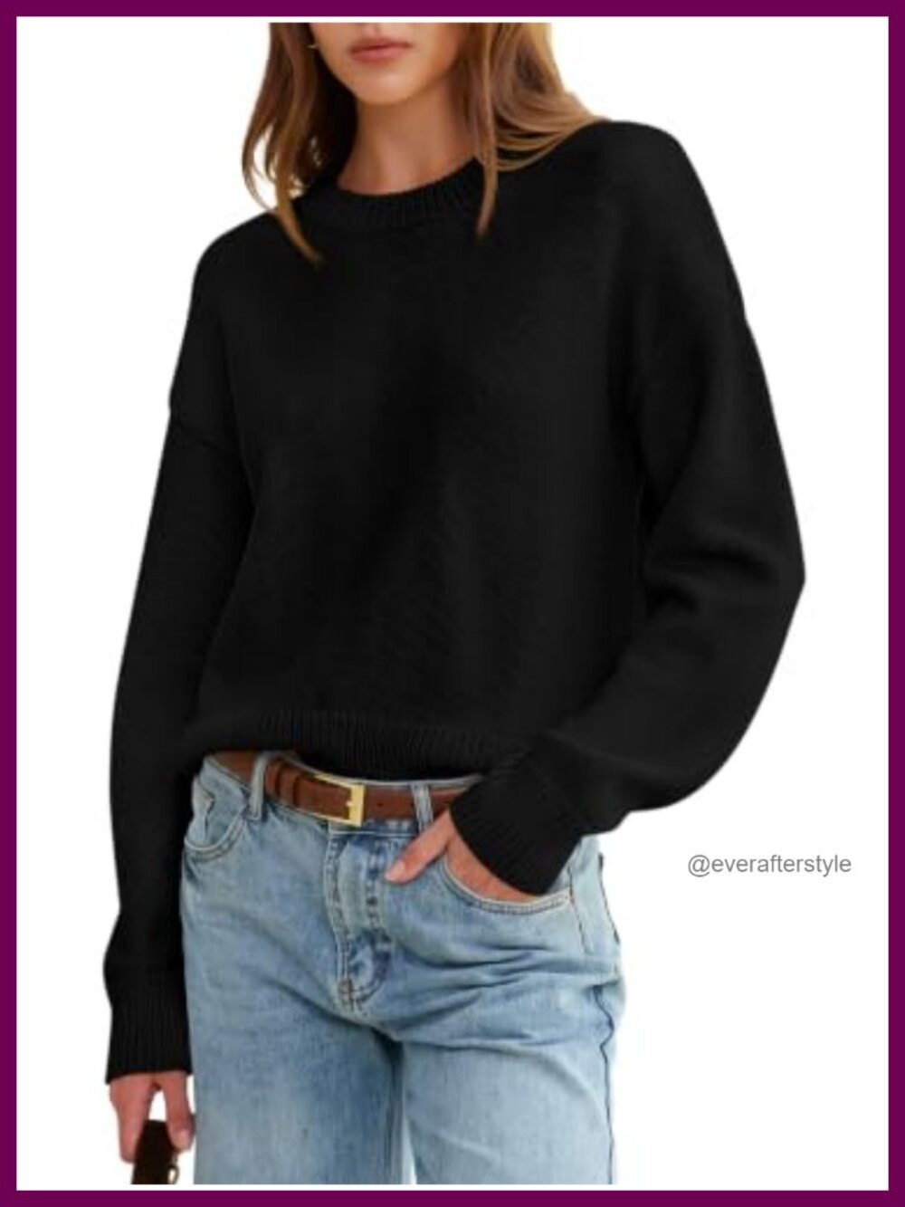 Wool Blend Oversized Chunky Knit Pullover Crewneck Long Sleeve